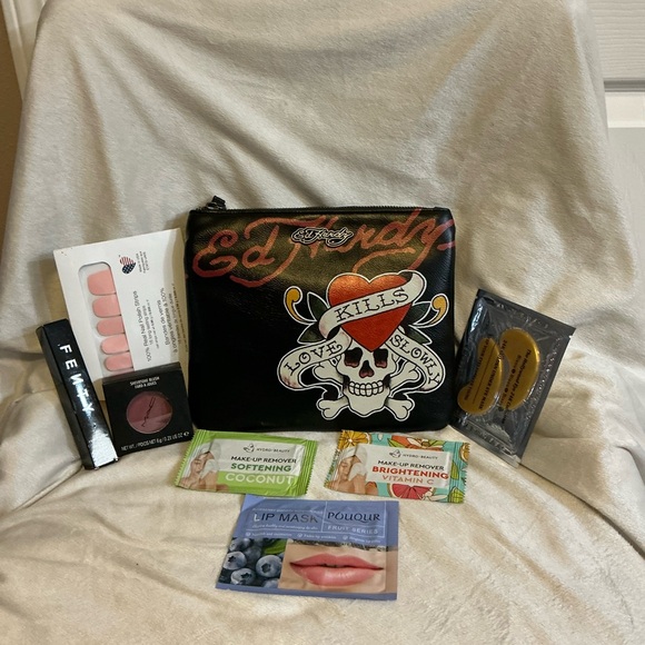 Ed Hardy Handbags - Ed Hardy Black and Red Skull Cosmetic Bag With Makeup Bundle (New) 8 pieces